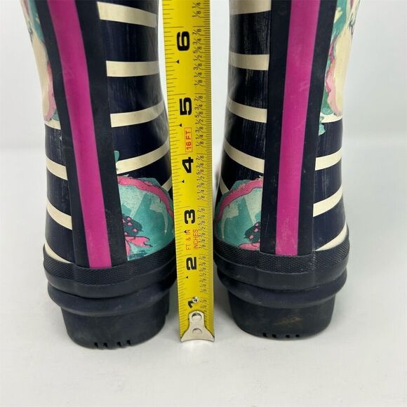Joules Navy Blue Watercolor Floral Stripe Rain Boots Size 8 **small flaw** - Picture 8 of 16